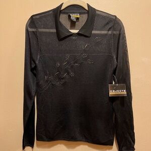 NWT Objects Gold Black blouse with gold embellishment small